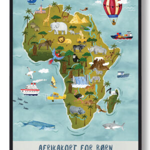 Afrikakort - håndtegnet plakat (Størrelse: S - 21x29,7cm (A4))