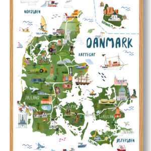 Danmarkskort - håndtegnet plakat (Størrelse: XL - 70x100cm)