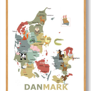 Danmarkskort til børn - plakat (Størrelse: L - 50x70cm (B2))