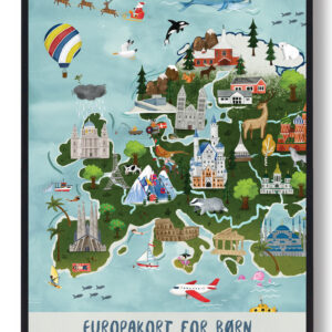 Europakort - håndtegnet plakat (Størrelse: S - 21x29,7cm (A4))