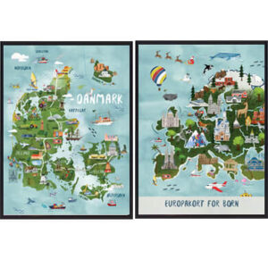 Danmark + Europa - håndtegnede plakat